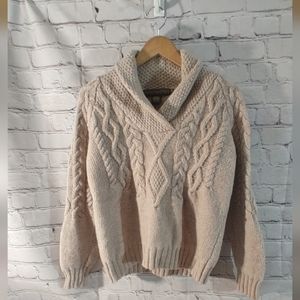 Inis Crafts 100% Merino Wool Cable Knit Pullover Sweater M